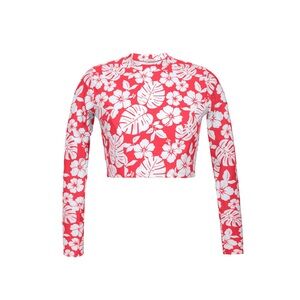 NWT Rio de Sol Top Pua Hibiscus Reef Tropical Floral Long Sleeve Swim Coverup S